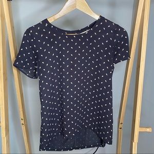 Loft Navy Small Leaf Print Top
